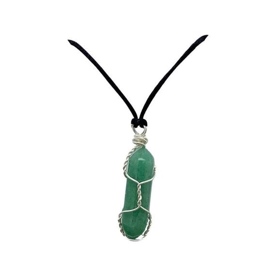 Long Adjustable Aventurine Necklace, Wire Wrapped Crystal Pendant, August Birthstone Jewellery, Personalised Green Gemstone, Letterbox Gift