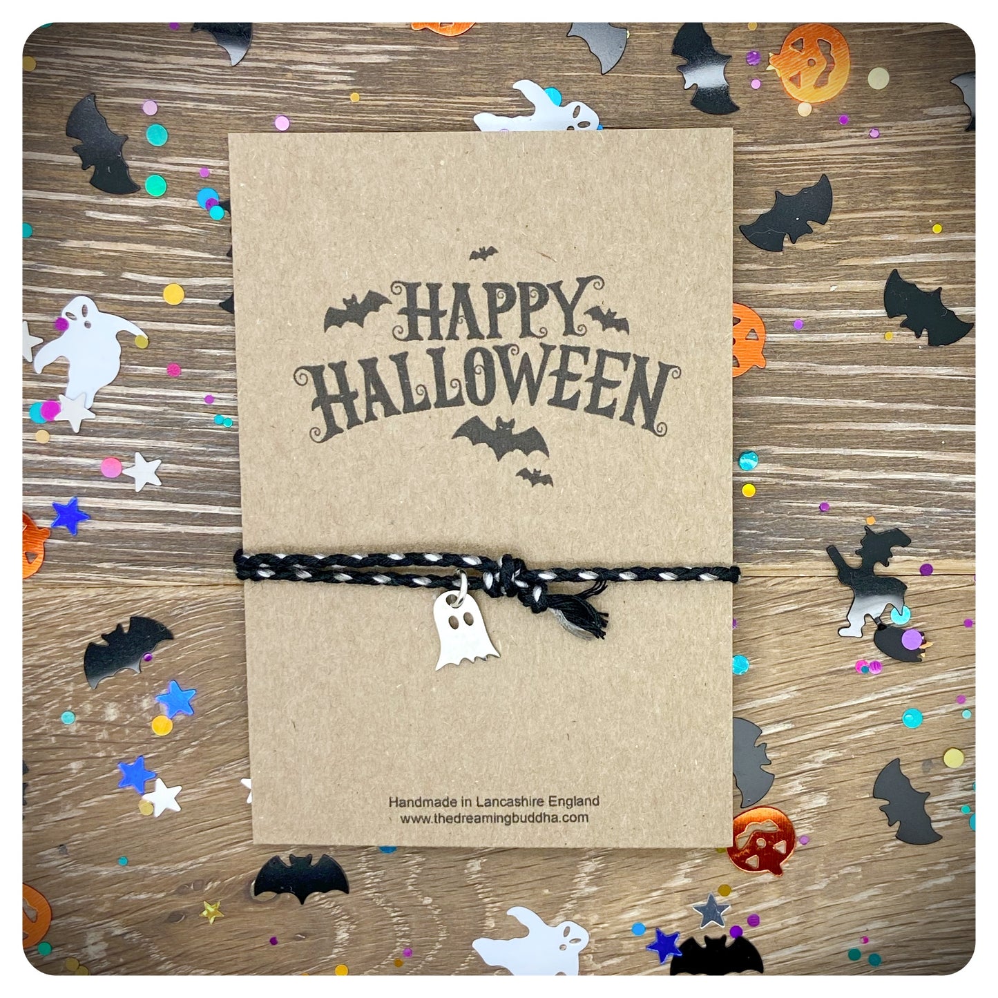 Halloween Ghost Bracelet, Spooky Braided Jewellery, Woven Plaited Friendship Gift