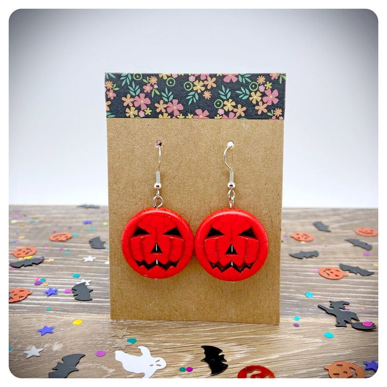 Pumpkin Earrings, Orange Imitation Howlite Dangle Drop, Goth Jewellery Gift, Halloween