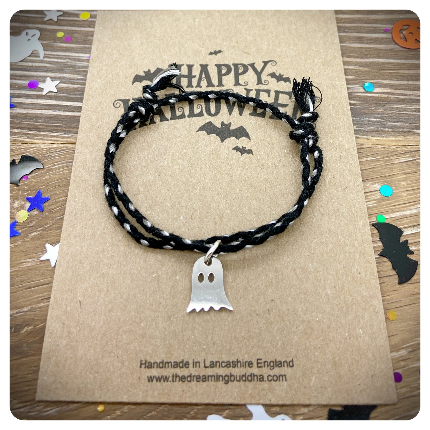 Halloween Ghost Bracelet, Spooky Braided Jewellery, Woven Plaited Friendship Gift