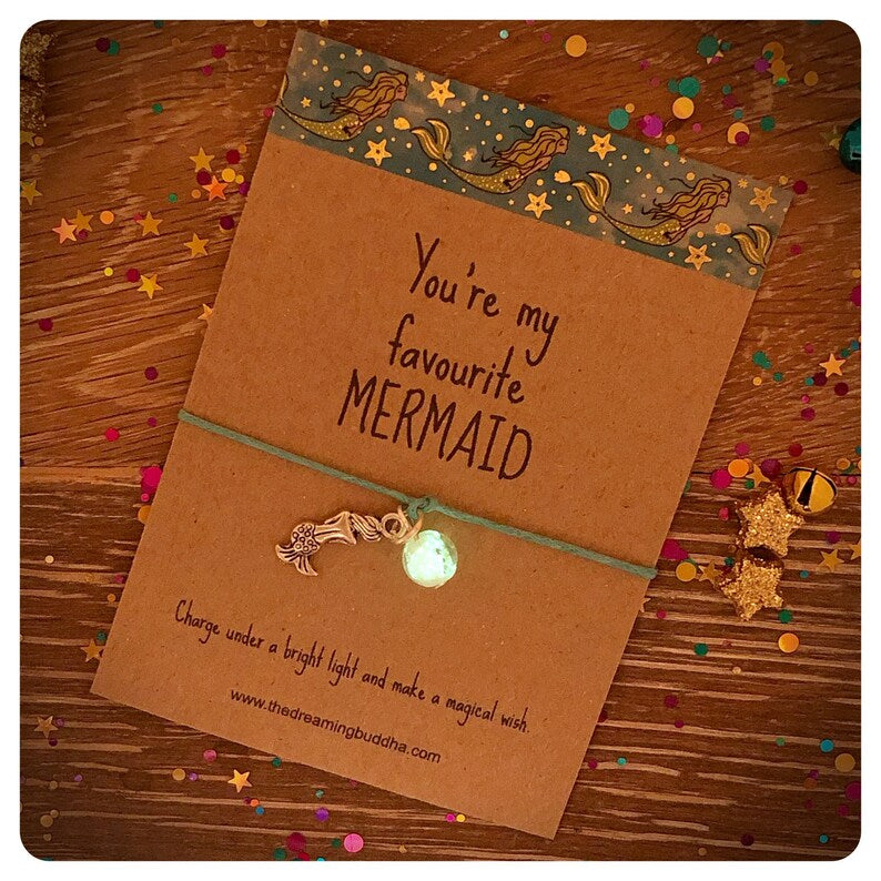 Mermaid Bracelet and Keyring Gift Set, Mermaid Wish string Matching Keychain, Mermaid Gift Set, Little Mermaid Gift, Glow In The Dark Bead