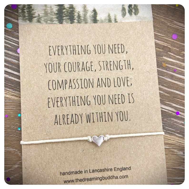 Motivational Wish Bracelet, Personalised Courage Jewellery, Strength Cord Bracelet, Bereavement Wish Card