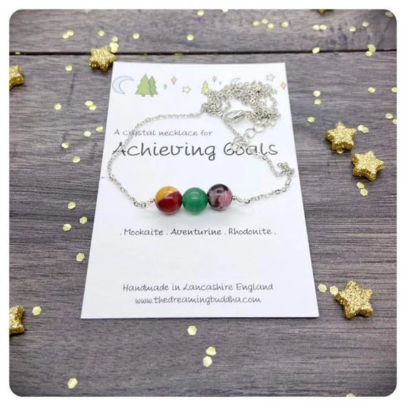 Achieving Goals Bead Bar Necklace, Crystals For Success, Healing Crystals For Self Esteem, Personalised Crystal Intentions Necklace