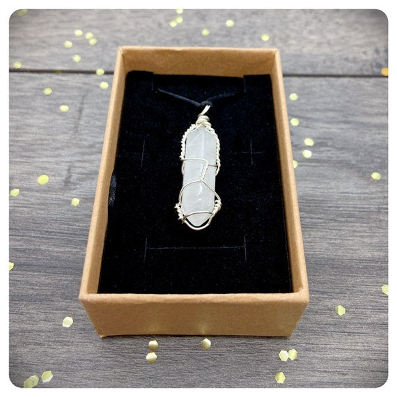 Waterproof Clear Quartz Adjustable Necklace, Unisex Wire Wrapped Crystal Pendant, Crown Chakra Jewellery, Healing Gemstone Gift Box