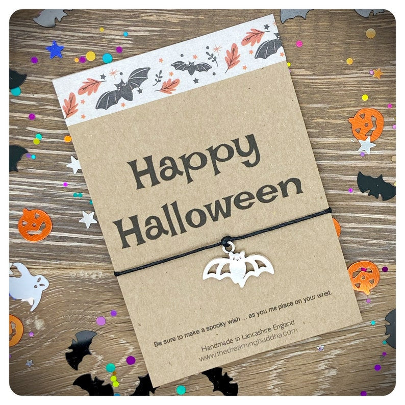 Bat Halloween Wish Bracelet, Spooky Halloween Jewellery, Cute Happy Halloween Gift