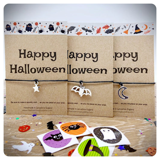 Multi Pack Happy Halloween Wish Bracelets, Halloween Party Favors, Trick Or Treat Halloween Cards, Star Moon Bat Halloween Gifts