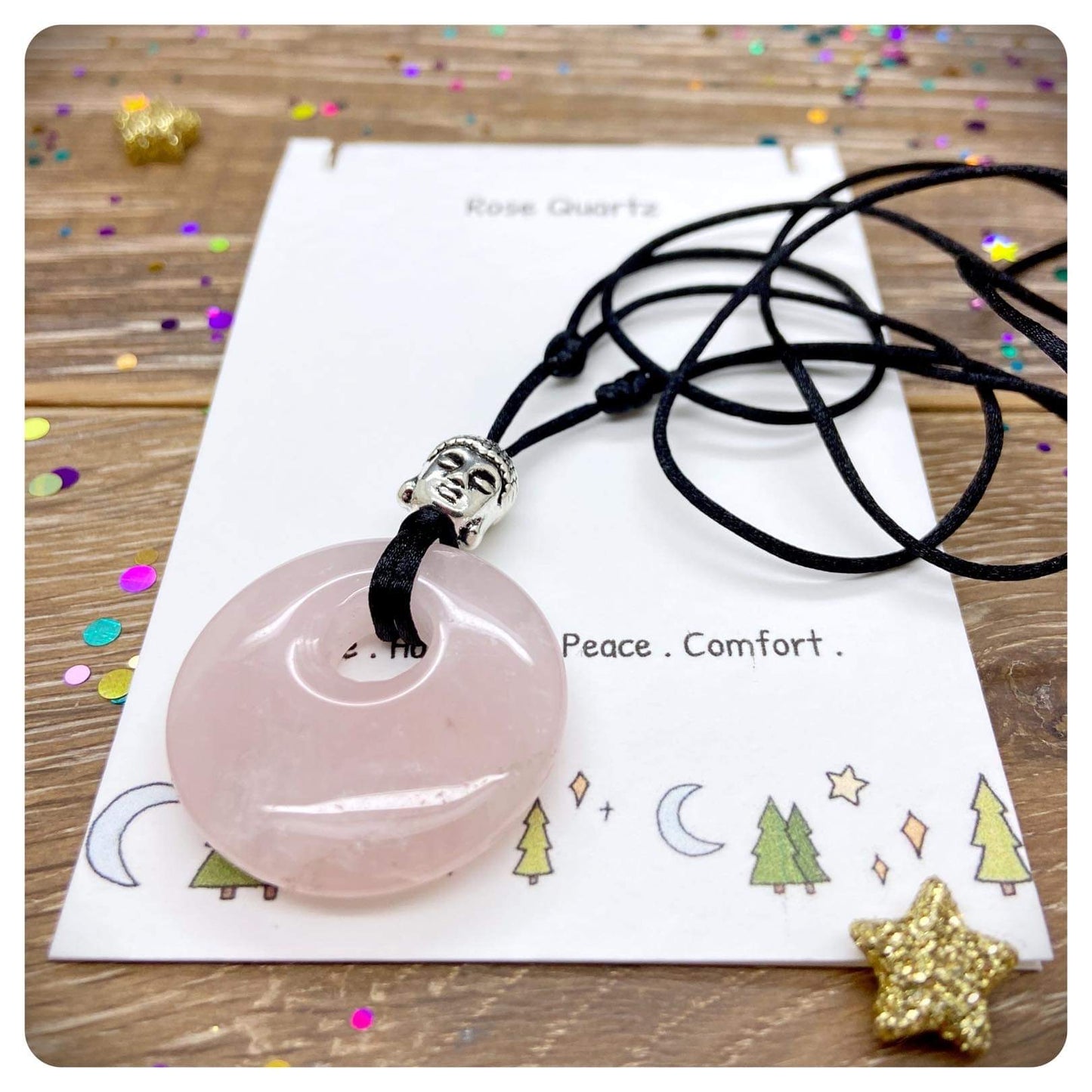 Rose Quartz Donut Necklace, Pink Healing Crystal Jewellery, January Birthstone Gift