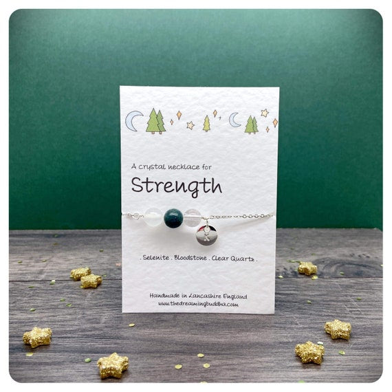 Personalised Strength Necklace, Crystal Courage Gift, Warrior Jewellery, Survivor Gift, Motivational Present For Her, Thinking Of You Postal