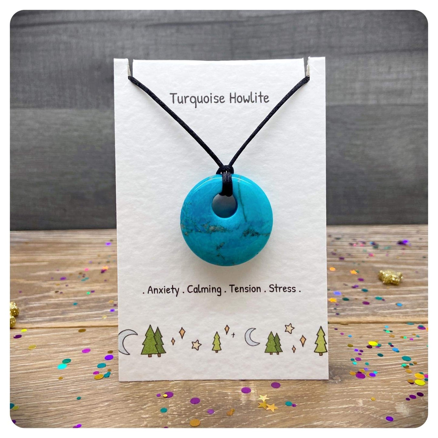 Turquoise Howlite Donut Necklace, Agogo Pendant, Scorpio Birthstone Jewellery