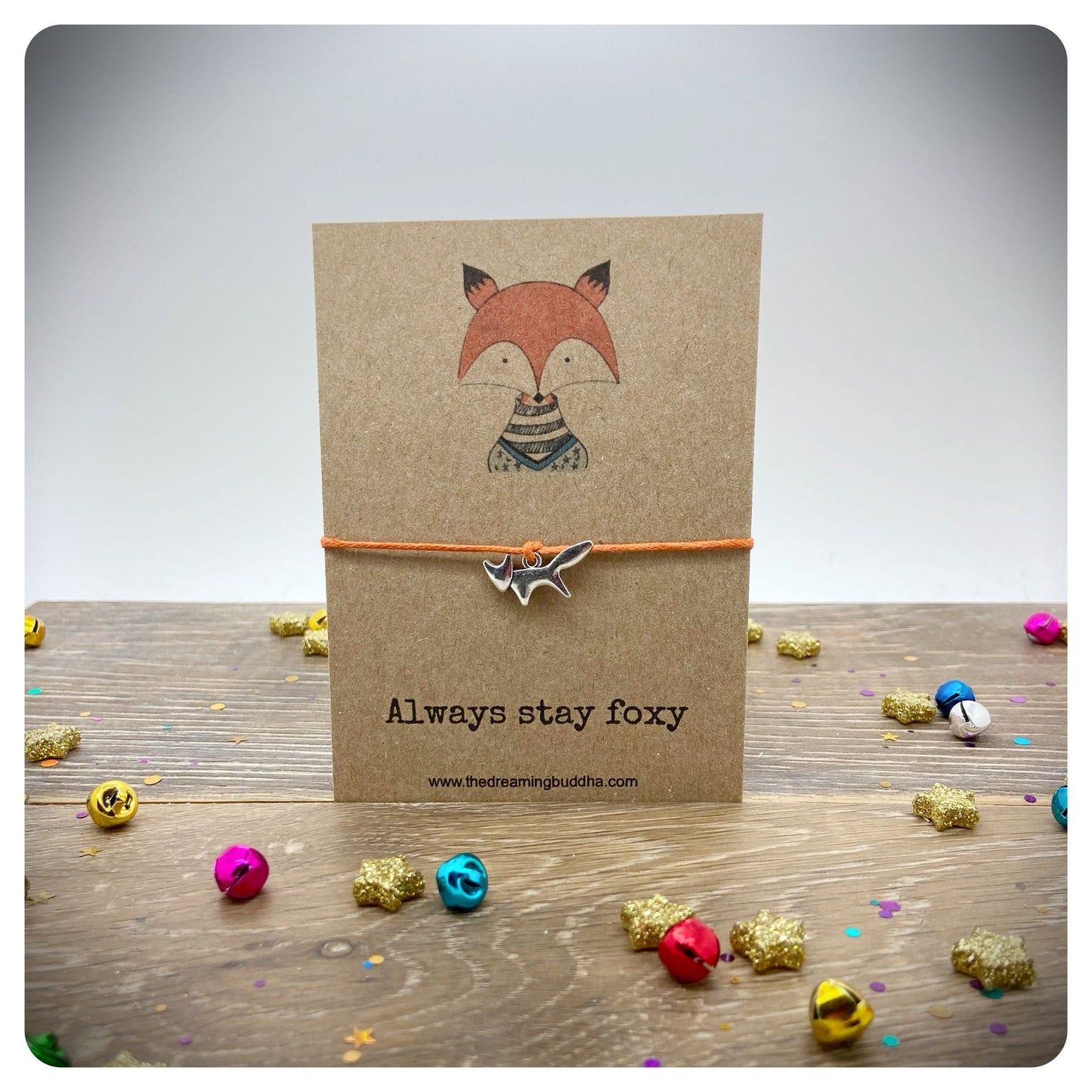 Always Stay Foxy Card, Woodland Wildlife Fox Charm Personalised Wish Bracelet, Fox Lover Jewellery, Foxy Wish Gift For Friend