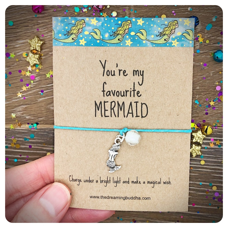Mermaid Bracelet and Keyring Gift Set, Mermaid Wish string Matching Keychain, Mermaid Gift Set, Little Mermaid Gift, Glow In The Dark Bead