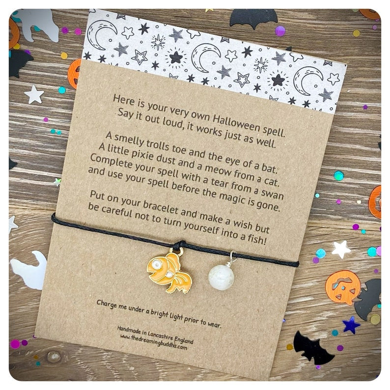 Halloween Spell Wish Bracelet, Glow in the Dark Jewellery, Magical Halloween Kids Gift, Halloween Poem Card