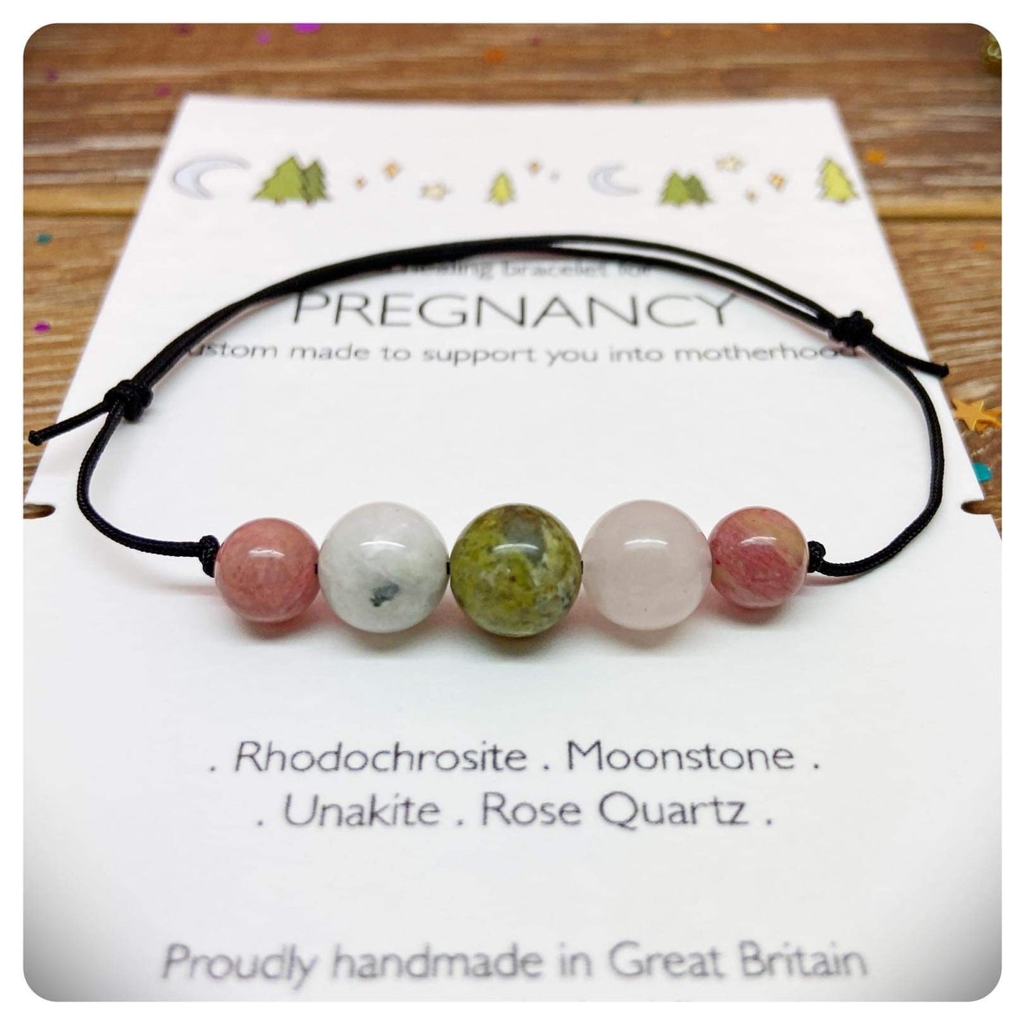 Pregnancy Support Crystal Bracelet, Baby Shower New Mum Parent Gift, Adjustable Gemstone Bracelet