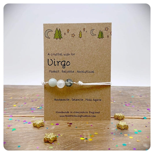 Virgo Zodiac Crystal Bracelet, Personalised Horoscope Birthday Card! Astrology Birthstone Anklet, Personalised Star Sign Gift