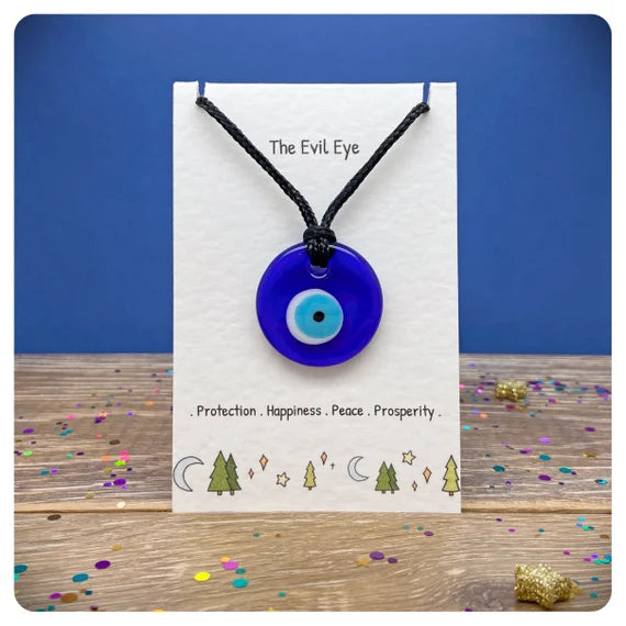 Recycled Bottle Necklace, Imperfect Evil Eye Glass Pendant, Reused Nazar Protection Jewellery