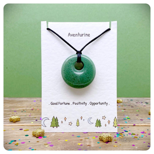 Green Aventurine Donut Pendant Necklace, Lucky Gemstone Necklace, Good Fortune Jewellery