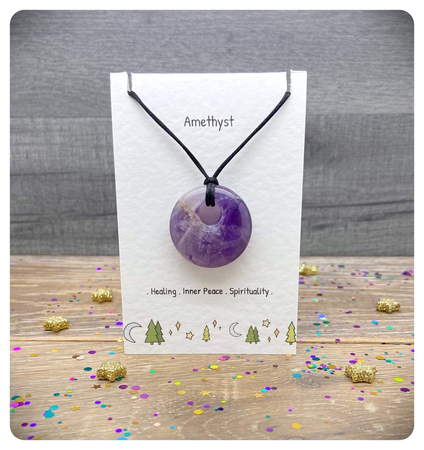 Amethyst Donut Pendant Necklace, Long Adjustable Necklace, Inner Peace Birthday Gift
