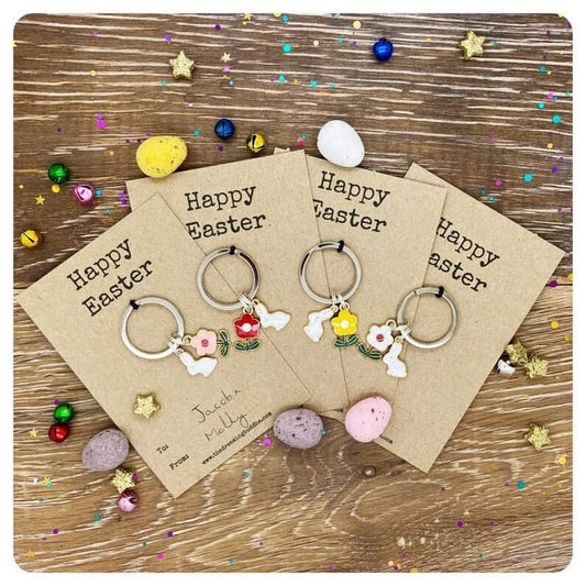 Pack Of Four Easter Keyrings, Bulk Easter Gifts for Friends and Family, Easter Keychains for Boys and Girls