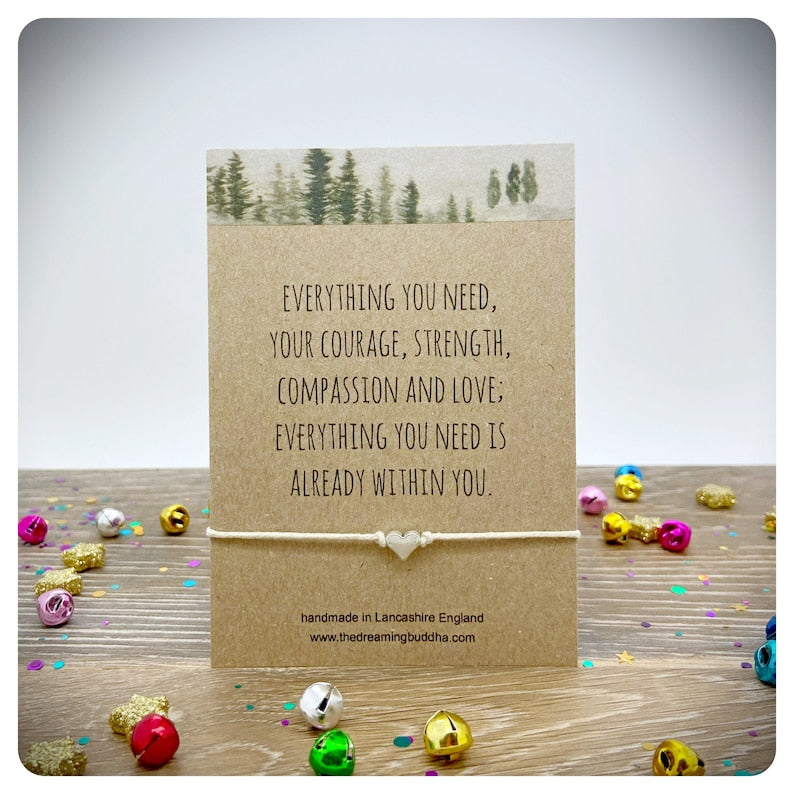 Motivational Wish Bracelet, Personalised Courage Jewellery, Strength Cord Bracelet, Bereavement Wish Card