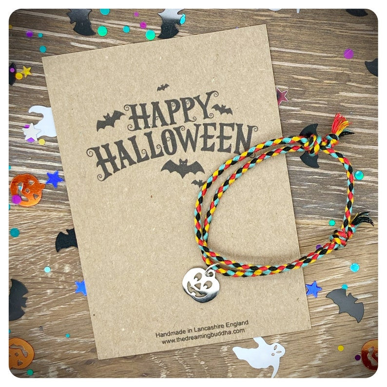Halloween Pumpkin Friendship Bracelet, Simple Braided Jewellery, Plaited Woven String Gift