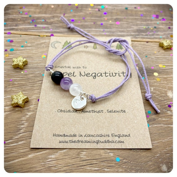 Bracelet For Negative Energy, Crystals To Dispel Negativity, Genuine Healing Gemstones, Fear Friendship Gift, Positive Wish Bracelet
