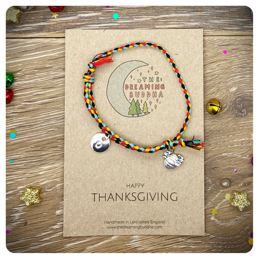 Friendsgiving Friendship Bracelet, Thanksgiving Card, Personalised Braided Bracelet