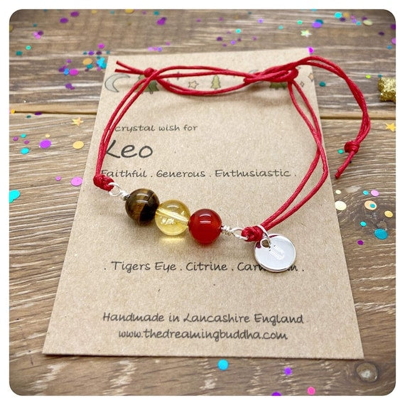 Leo Zodiac Crystal Bracelet, Horoscope Gift, Astrology Birthstone Anklet, Personalised Star Sign Gift, Personalised Leo Birthday Card