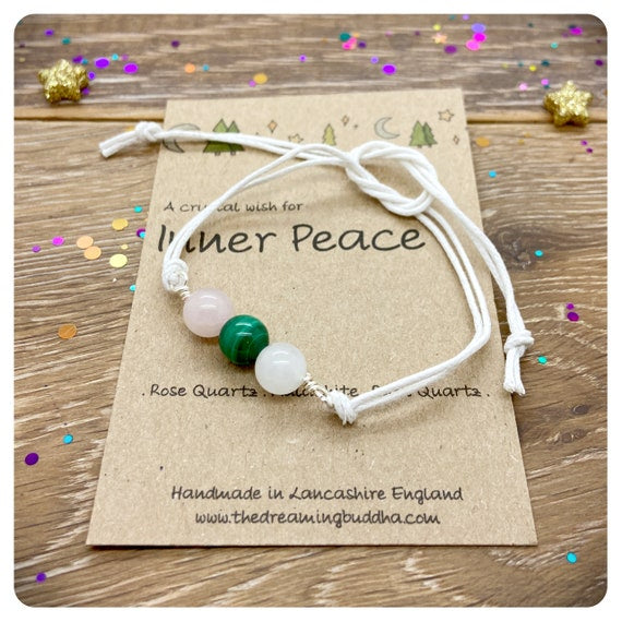 Inner Peace Crystal Bead Bracelet, Enlightenment Gemstones, Positive Energy Wish Bracelet, Self Care Wellness Gift, Zen Anklet