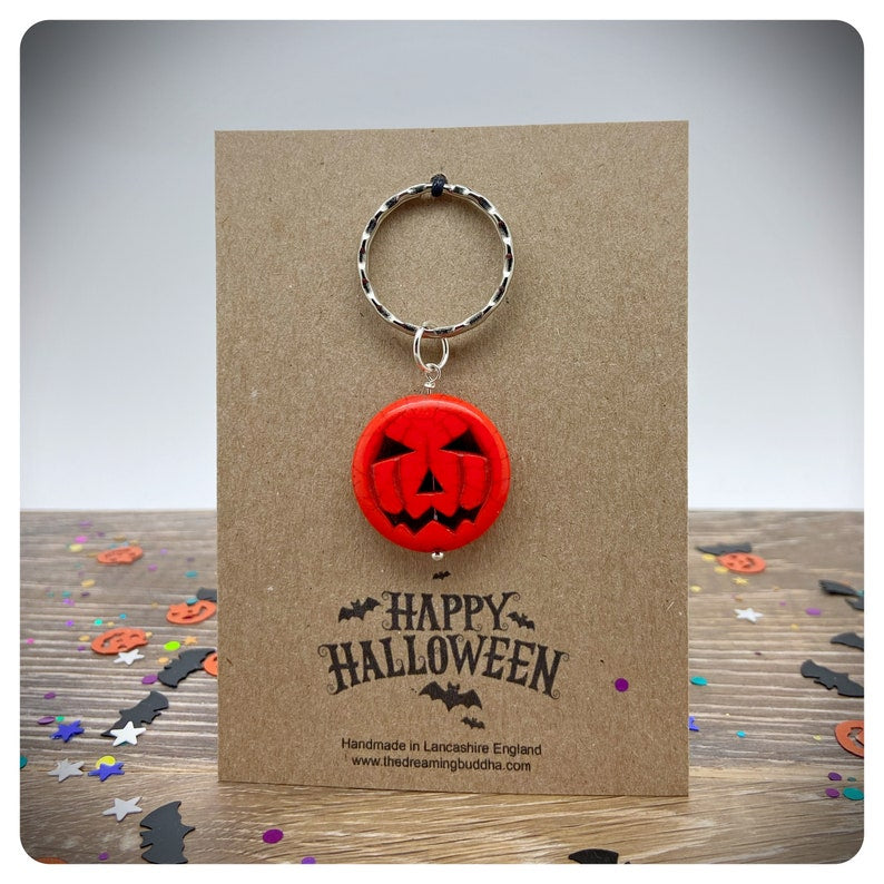 Halloween Pumpkin Keychain, Witch Wizard Keyring Gift, Personalised Jack O Lantern Keychain