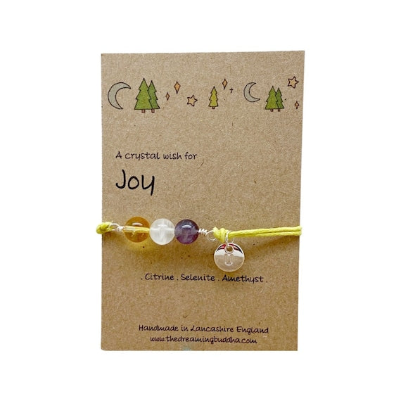 Gemstone For Joy Bracelet, Hand wrapped Crystal Bead Bracelet for Joy, Choose Your Own Cord Colour, Personalised Gemstone Anklet