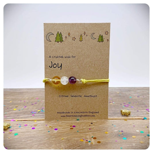 Gemstone For Joy Bracelet, Hand wrapped Crystal Bead Bracelet for Joy, Choose Your Own Cord Colour, Personalised Gemstone Anklet