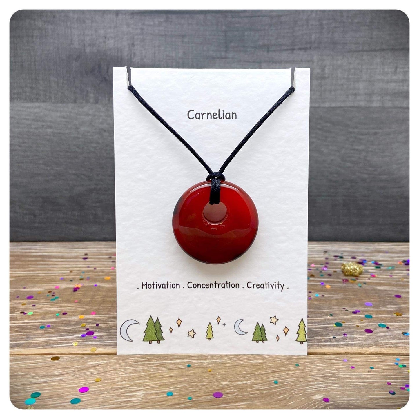 Carnelian Agogo Adjustable Pendant, Cord Donut Necklace, Gemstone Round Necklace