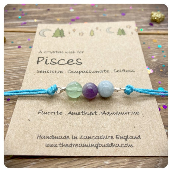 Pisces Zodiac Crystal Bracelet, Horoscope Gift, Astrology Birthstone Anklet, Personalised Star Sign Gift