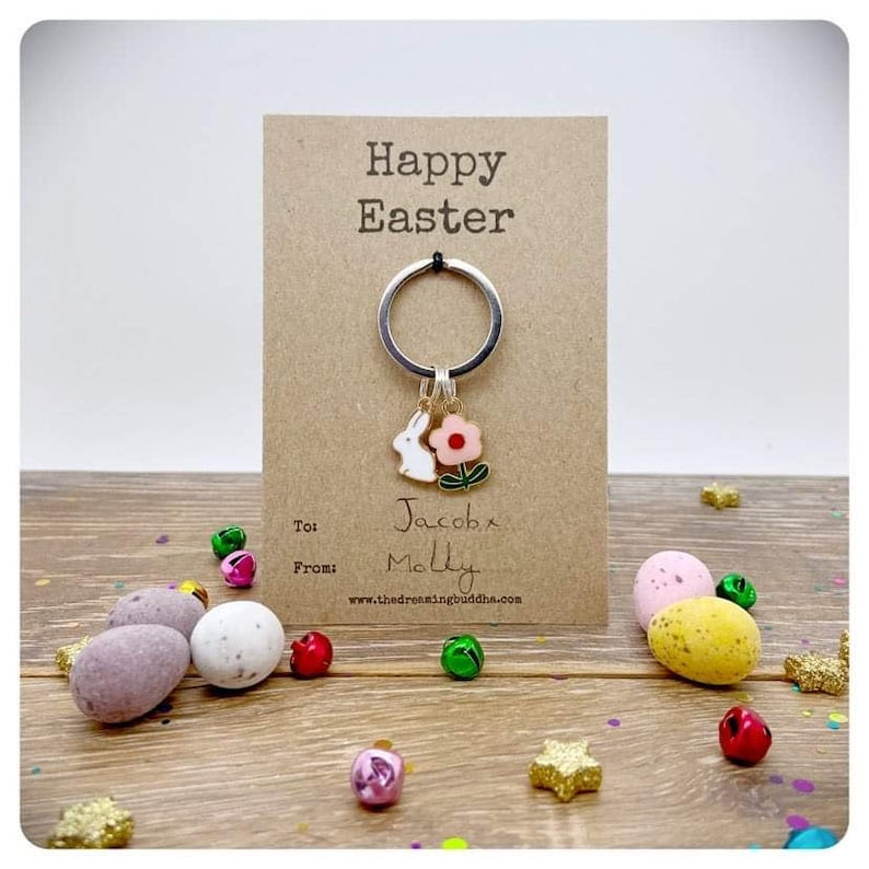 Pack Of Four Easter Keyrings, Bulk Easter Gifts for Friends and Family, Easter Keychains for Boys and Girls
