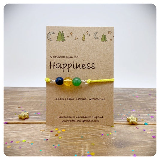 Happiness Crystal Bracelet, Positive Energy Crystals, Healing Wish Bracelet, Joy Gemstone Anklet, Positive Mindset Card, Letterbox Gift