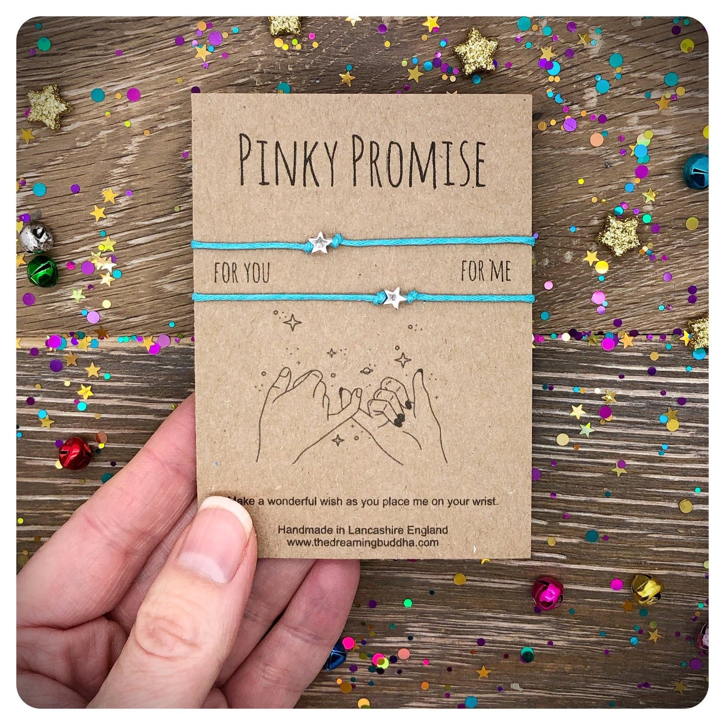 Double Pinky Promise Star Wish Bracelet Card, Matching Cord Bracelets, Leaving Gift, Present For Bestie