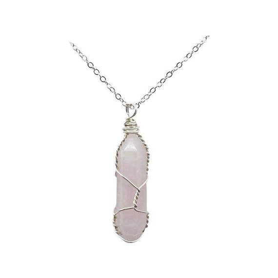 Wire Wrapped Rose Quartz Necklace, Crystal Point Long Silver Necklace, Personalised Terminated Gemstone Jewellery, Love Kindness Crystal