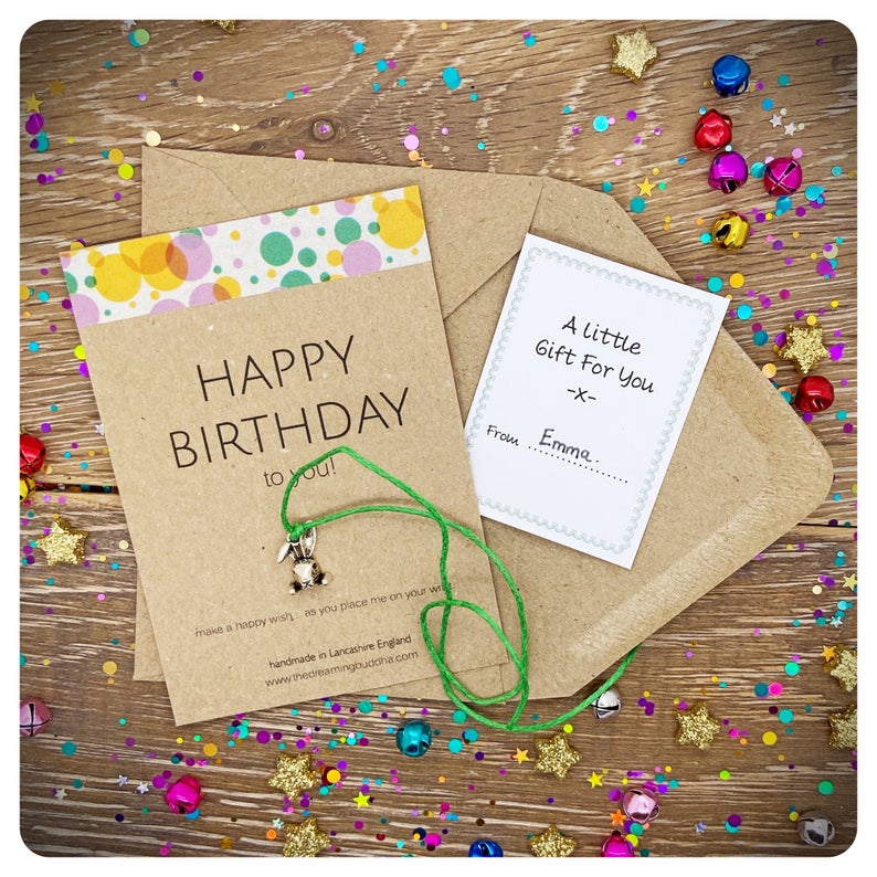 Happy Birthday Wish Bracelet, Personalised Birthday Bracelet, Happy Birthday Gift Card, Postal Birthday Present, Birthday Rabbit Gift