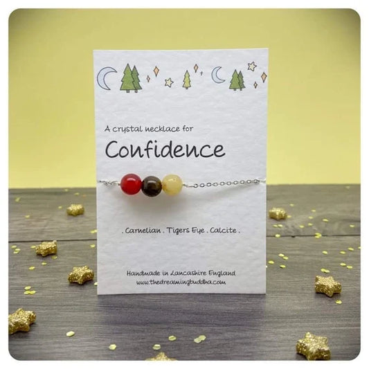 Personalised Confidence Crystal Necklace, Self Esteem Gift For Her, Wrapped Bead Bar Pendant, Self Belief Crystal Birthday Gift