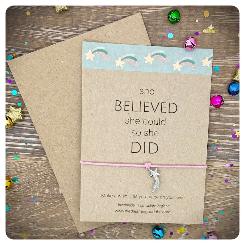 She Believed Wish Bracelet, Inspirational Friendship Bracelet, Belief Gift Card