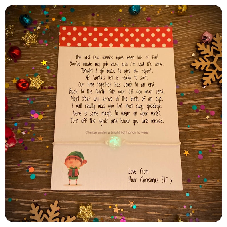 Elf Leaving Card, Magical Elf Leaving Wish Bracelet, Glow in the Dark Elf Gift, Elf Last Night Letter, Elf Leaving Gift