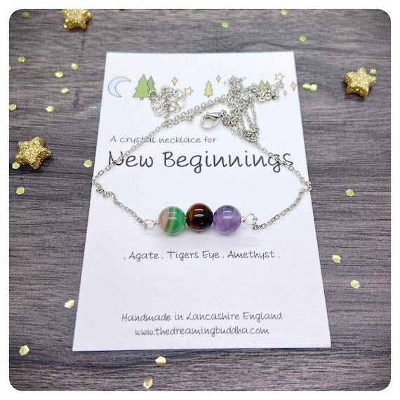 New Beginnings Crystal Necklace, Next Adventure Gift For Her, Fresh Start Jewellery, Colleague Leaving Gift, Minimalist Bar Necklace
