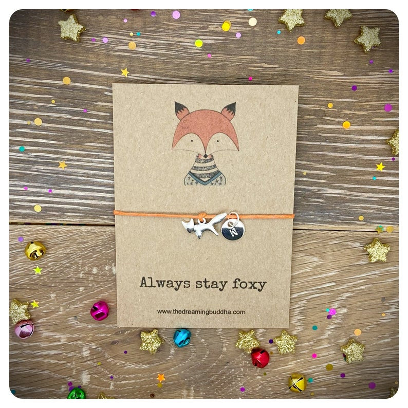 Always Stay Foxy Card, Woodland Wildlife Fox Charm Personalised Wish Bracelet, Fox Lover Jewellery, Foxy Wish Gift For Friend