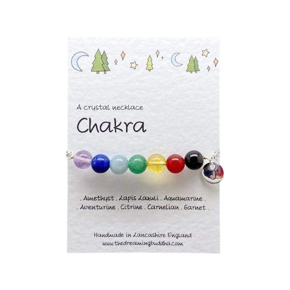 7 Chakra Crystal Bead Necklace, Personalised Silver Chain, Healing Rainbow Crystal Choket, Personalised Birthday Yoga Gift, Wellbeing Gift