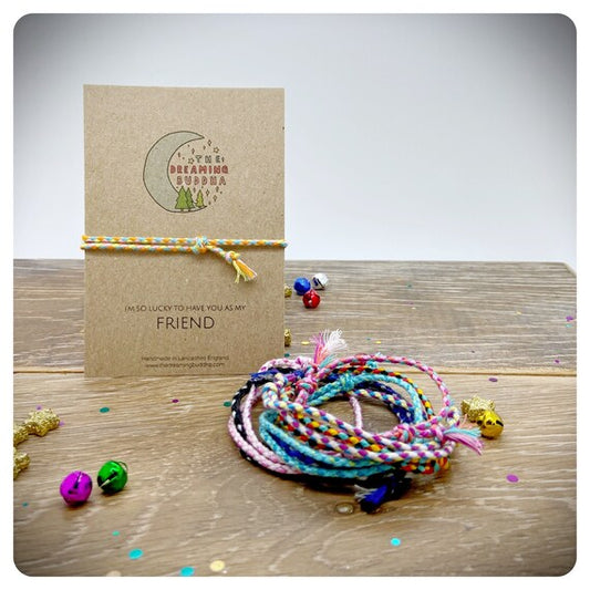 Lucky Friend Friendship Bracelet, Friend Birthday Card, Personalised Braided Bracelet