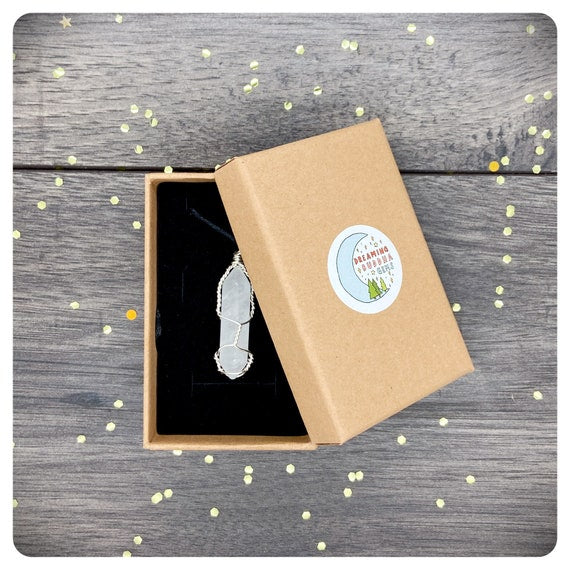 Waterproof Clear Quartz Adjustable Necklace, Unisex Wire Wrapped Crystal Pendant, Crown Chakra Jewellery, Healing Gemstone Gift Box