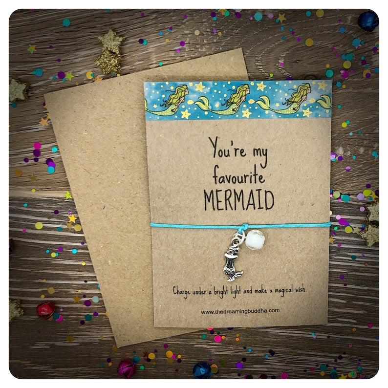Mermaid Bracelet and Keyring Gift Set, Mermaid Wish string Matching Keychain, Mermaid Gift Set, Little Mermaid Gift, Glow In The Dark Bead