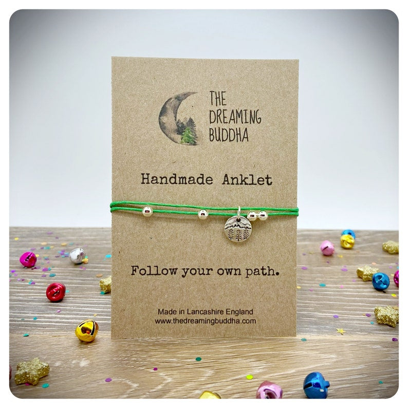 Handmade Adjustable Forest Anklet, Woodland Ankle Bracelet, Simple Cord Tree Anklet