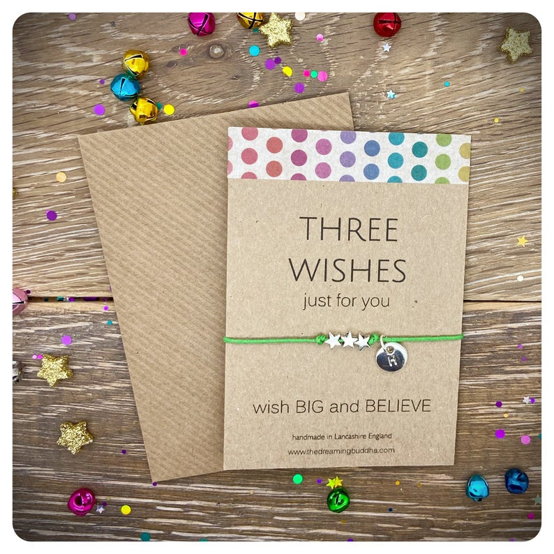 Three Wishes Wish Bracelet, Personalised Wish Bracelet, 3 Wishes, Thinking of You Gift, Three Wishes Cord Bracelet