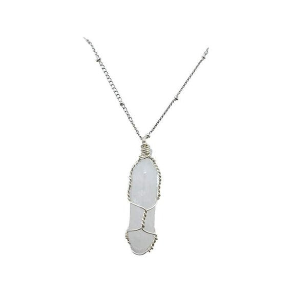 Clear Quartz Long Pendant Necklace, Positive Silver Plated Jewellery, April Birthstone Necklace, Clear Meditation Crystal